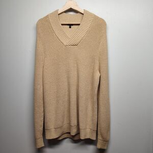 Express Knit Sweater Women Size L Tan V-Neck Grandpacore Preppy Winter Casual